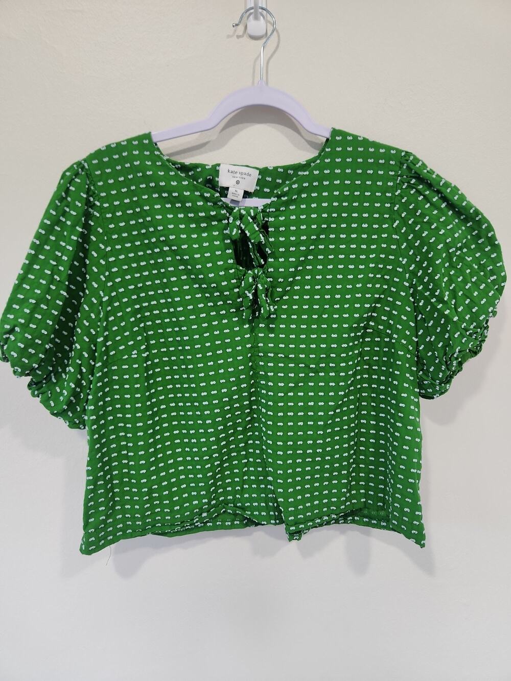 Kate Spade New York x Target 100% Cotton L Green Polka Dot Puff Sleeve Blouse